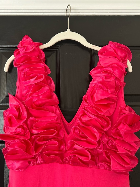 NWT Micas Hot Pink Ruffle Gown 💕 Size Large Slit Maxi Dress